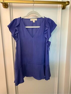 MK Michael Kors Violet Ruffle Sleeve V-Neck Blouse